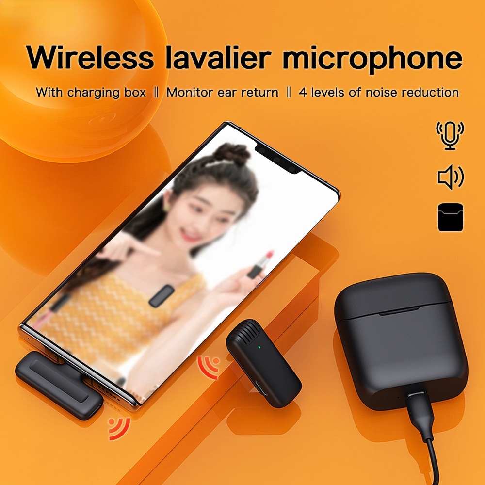 Micro Không Dây Có Thể Thu Âm Chuyên Dụng Cho IPhone Android PC Kèm Hộp Sạc