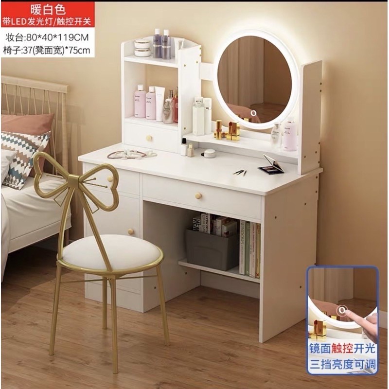 Bàn trang điểm phong cách hiện  đại có đèn lED (tặng kèm ghế nơ) có ảnh thật