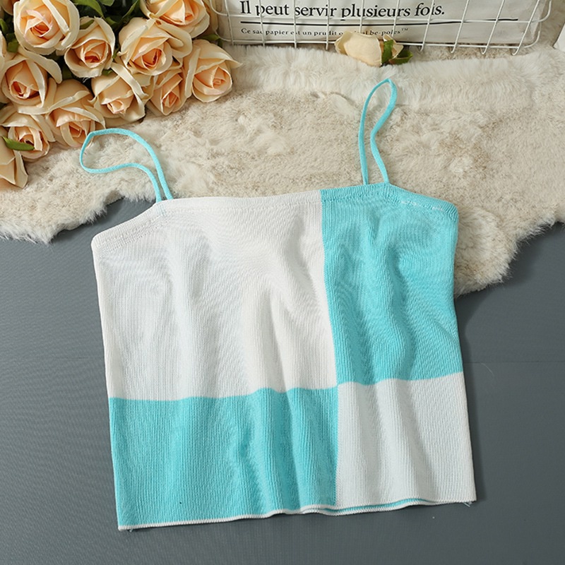 Áo Hai Dây Dáng Ôm Kẻ Sọc Màu Sắc Tương Phản Phong Cách Hàn Quốc