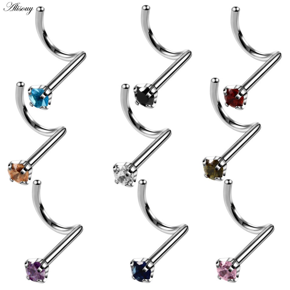 Alisouy 1 Khuyên Mũi Xoắn Ốc Bằng Thép Pha Lê