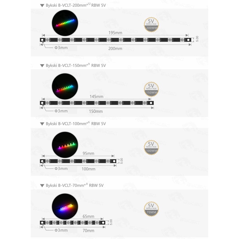 Bykski 20cm Chỉ thay thế dải LED RGB cho CPU Bykski Water Block Modify / 12V RGB 4PIN hoặc 5V RBW 3PIN Header thành AURA SYNC / B-VCLT-RBW