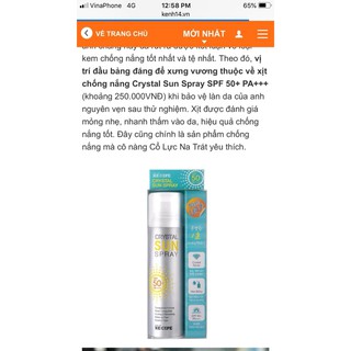 Kem chống nắng Crystal Sun Spray SPF 50+ PA+++