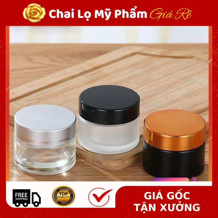 Hủ Đựng Kem ❤ Hũ chiết mỹ phẩm thủy tinh mờ 50g Nắp Vàng , Đen , lọ đựng kem , phụ kiện du lịch