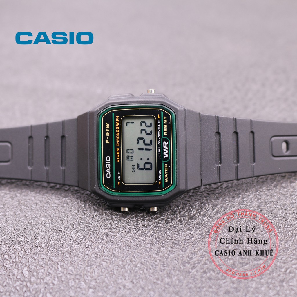 Đồng hồ nam Casio F-91W-3DG dây nhựa bảo hành 18 tháng chính hãng toàn quốc