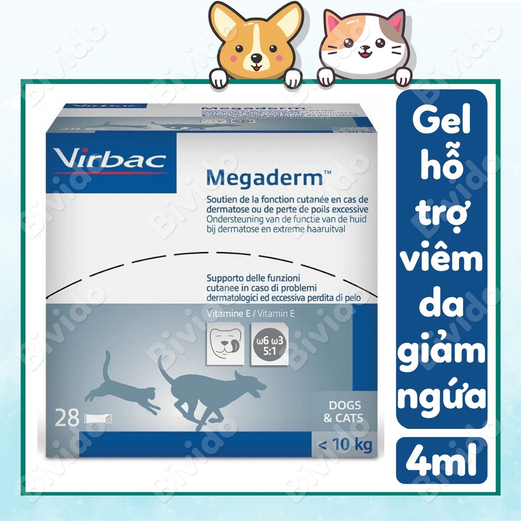 Gel dinh dưỡng chó mèo Virbac Megaderm giảm ngứa, giảm rụng lông gói 4ml - Bivido