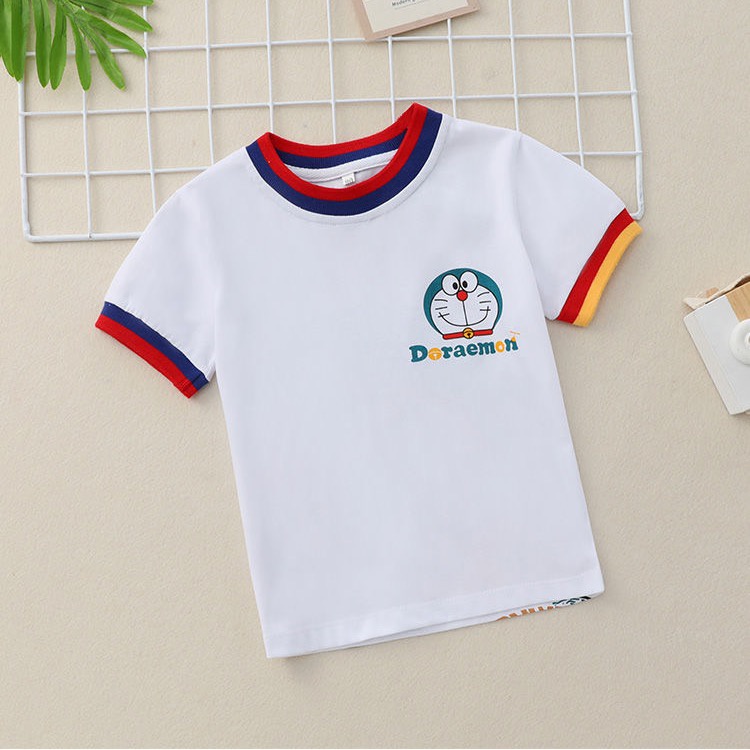 Áo cotton trắng cổ tròn in hình Doraemon 2 mặt cho bé trai & gái & bố mẹ - Áo đồng phục gia đình