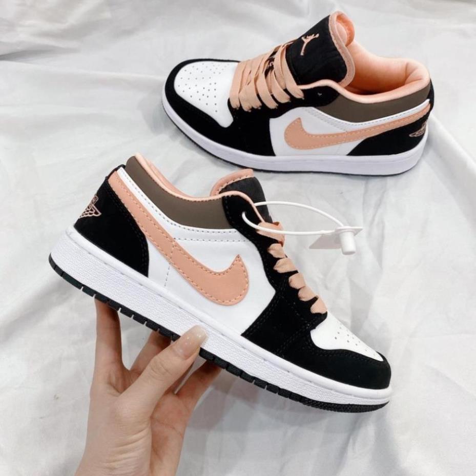 Giày Jordan cổ thấp Peach Mocha hồng đào nam nữ bản đẹp, Giày Jordan 1 low màu đen cam, Sneaker JD1 bóng rổ full box bil