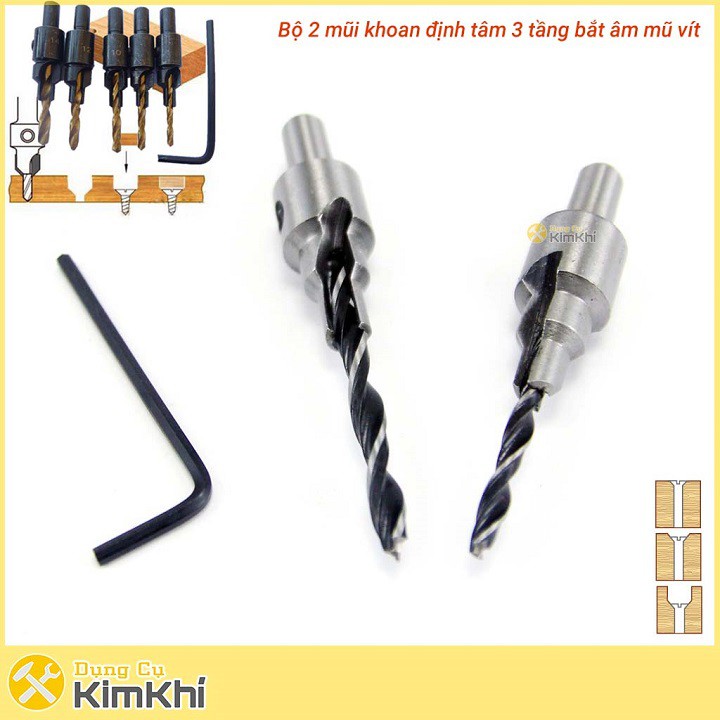 Bộ 2 mũi khoan âm gỗ 3 tầng đầu đinh 4-5mm