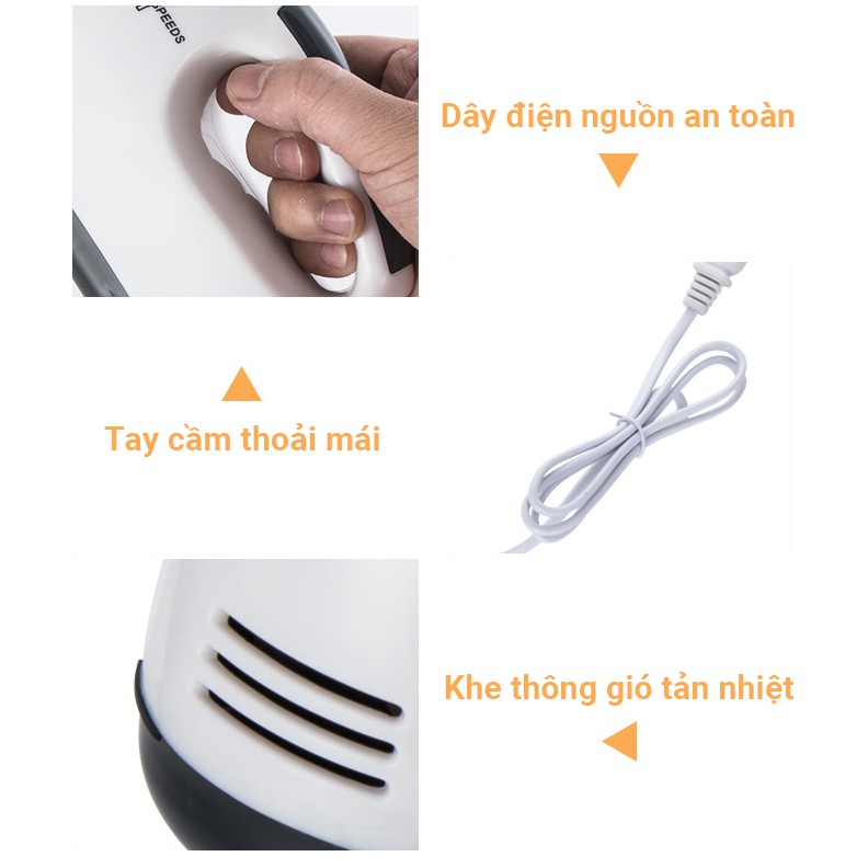 Máy đánh trứng cầm tay HE-133 công suất 180W, 7 tốc độ điều chỉnh dễ dàng, tản nhiệt nhanh, tuổi thọ sử dụng lâu dài