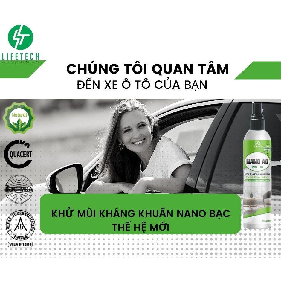 Chai xịt khử mùi khử khuẩn Nano Bạc 250 ml- EcoAirVN- LifetechStore