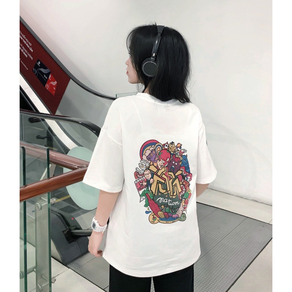 Áo thun Form Rộng MYO Vải Cotton In Hình Nation Doodle