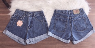 Quần short jean lưng cao lật lai