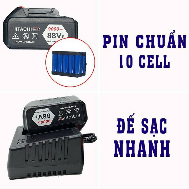 [Chính Hãng] Máy siết bulong Hitachi 88V 2 Pin 15000 mAh - Tặng 1 đầu chuyển vít, khẩu 22