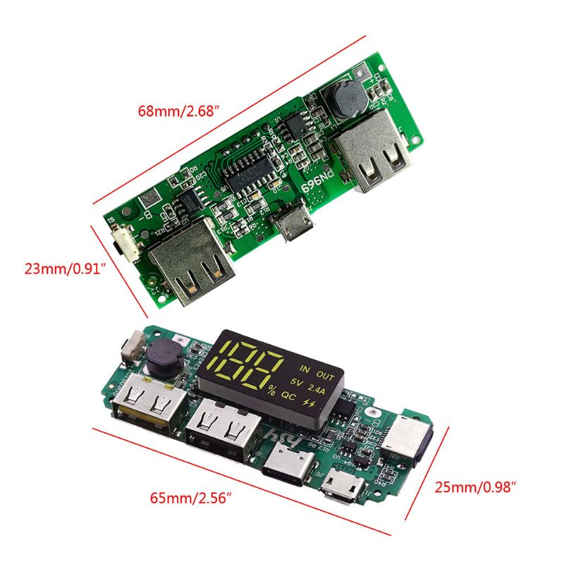 Bảng mạch sạc pin Wond Led Kép Usb 5v 2.4a 2a 1a Micro / Type-C / Usb 18650