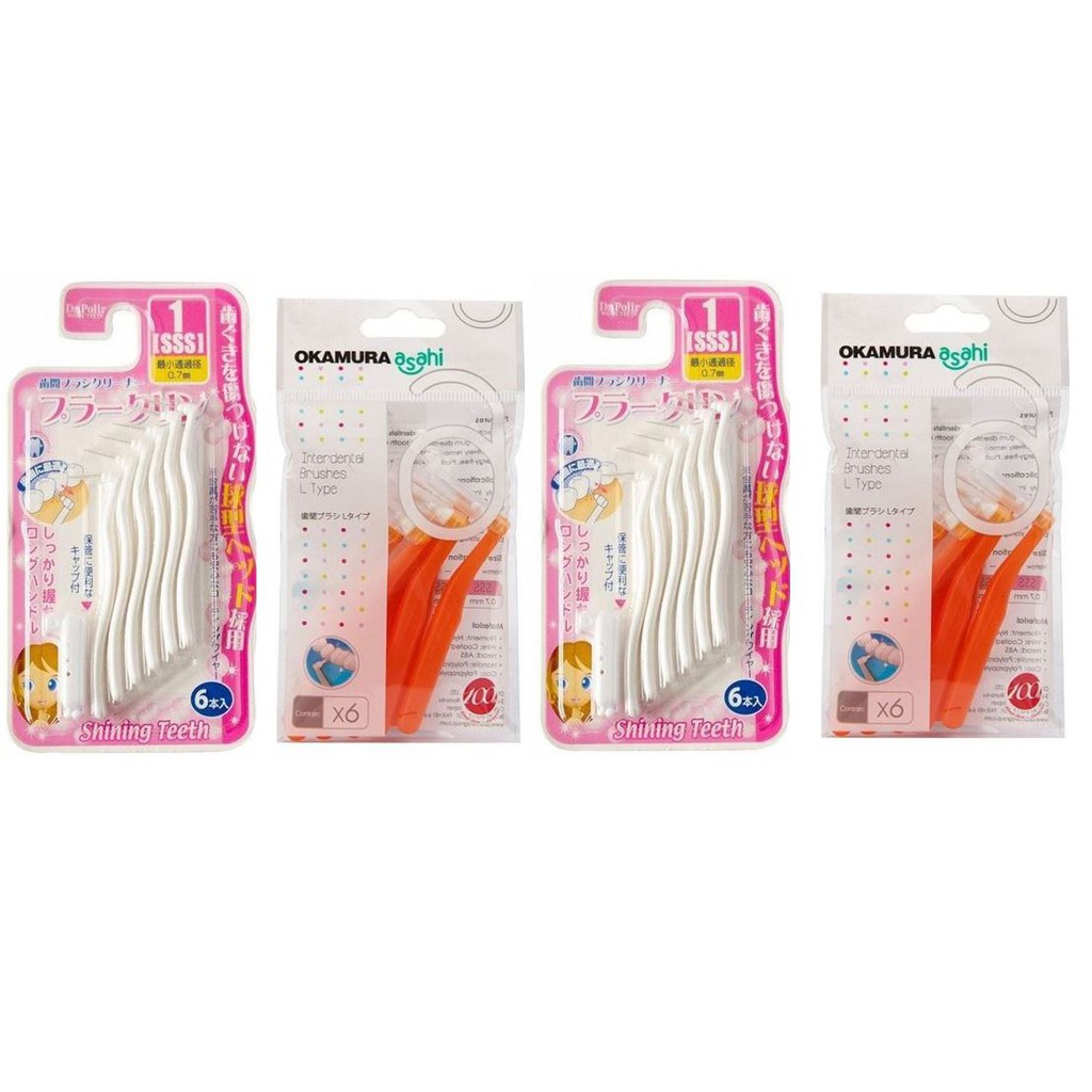 Combo 2 Gói bàn chải kẽ răng cao cấp Nhật dạng L - Okamura (Japan) và dạng L gói 6 chiếc- DR.POLIR (Japan)