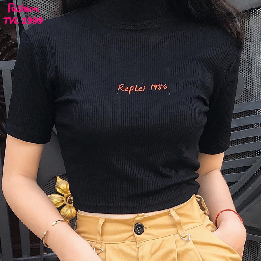 Áo croptop cổ cao TVL1999 thêu chữ, áo dáng mới đang hót chất liệu bozip cao cấp áo có thể phối với ti tỉ thứ đồ đều đẹp