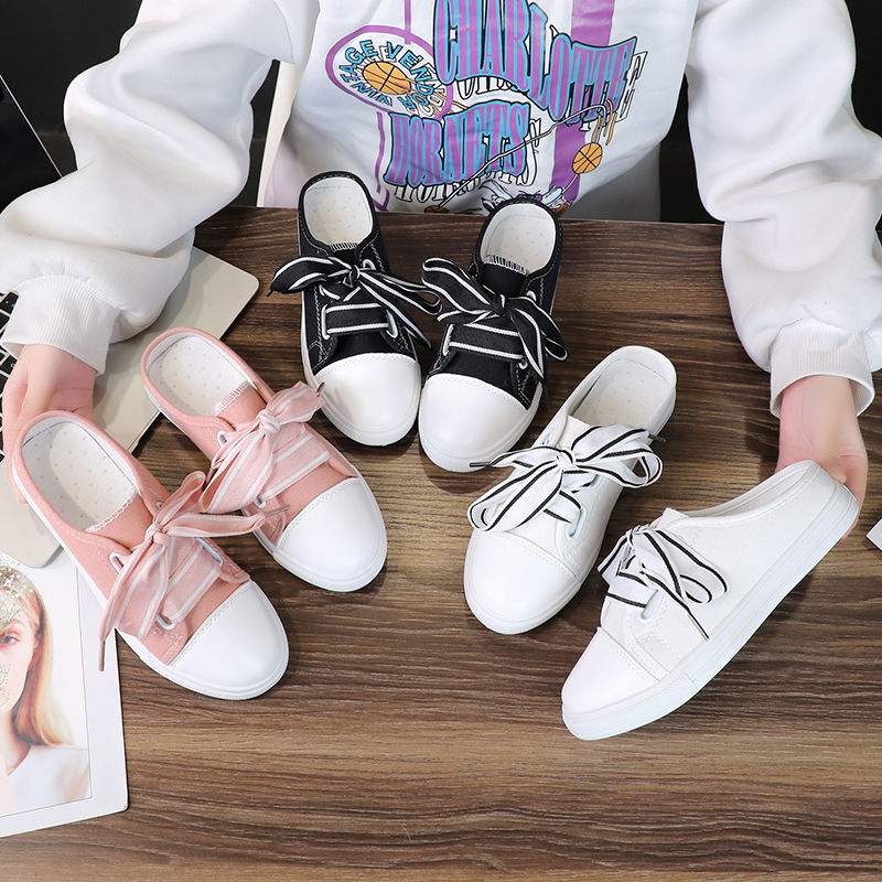 Vải Bố Màu Trắng Nam Nữ Mới Bán Dép Mùa Hè Slip-On Vải Giày Phong Cách Hàn Quốc Đa Năng Thời Trang Mùa Xuân giày