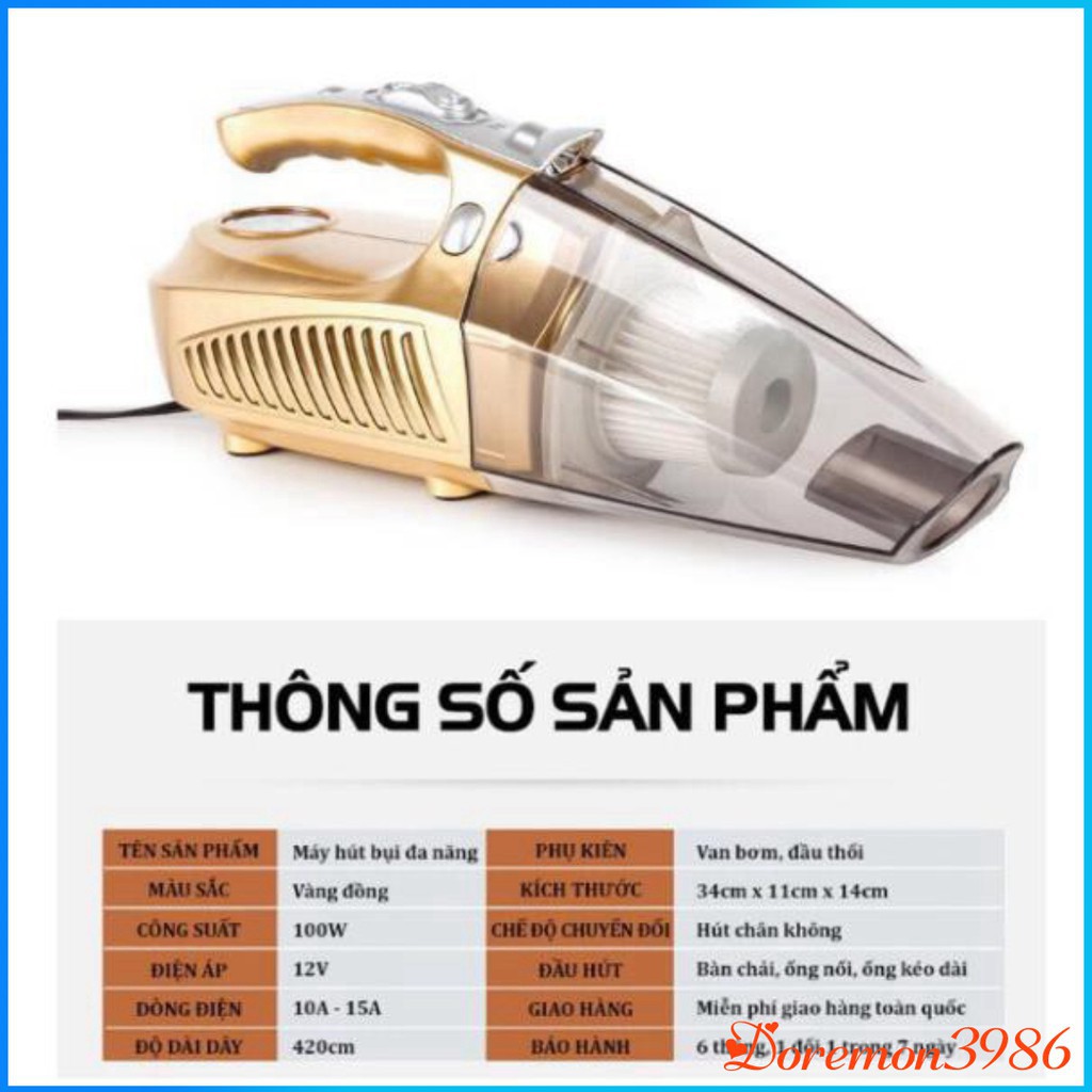 [FREE SHIP] 💥[CHÍNH HÃNG + FREE SHIP]💥 Máy Hút Bụi ô tô 4 in 1 Bơm Lốp Đo Áp Suất Và Đèn Pin Siêu Sáng BẢO HÀNH 1 NĂM�