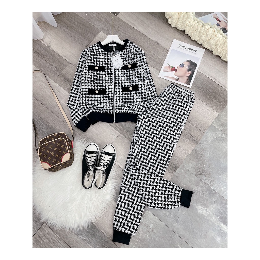 Bộ dạ ziczac hot hàng nhập shop Form đẹp, phối cúc ngọc bao sịn FreeSize dưới 58kg