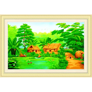 Tranh thêu chữ thập 3d Phong cảnh làng quê < 53459 > chưa thêu
