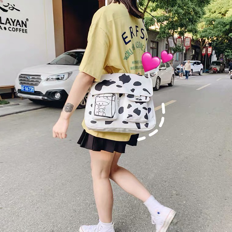 Túi canvas đeo chéo họa tiết, túi bò sữa đi học, túi tote phong cách unisex trẻ trung năng động TUCANVAS TCV | BigBuy360 - bigbuy360.vn
