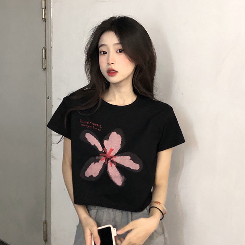 Jiashucheng Áo Thun Ngắn Tay Dáng Rộng Màu Đen Thời Trang Mùa Hè Cho Nữ