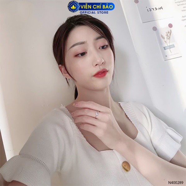 Nhẫn bạc nữ cỏ 4 lá đính đá dễ thương free size chất liệu 925 thời trang phụ kiện trang sức nữ Viễn Chí Bảo N400289x