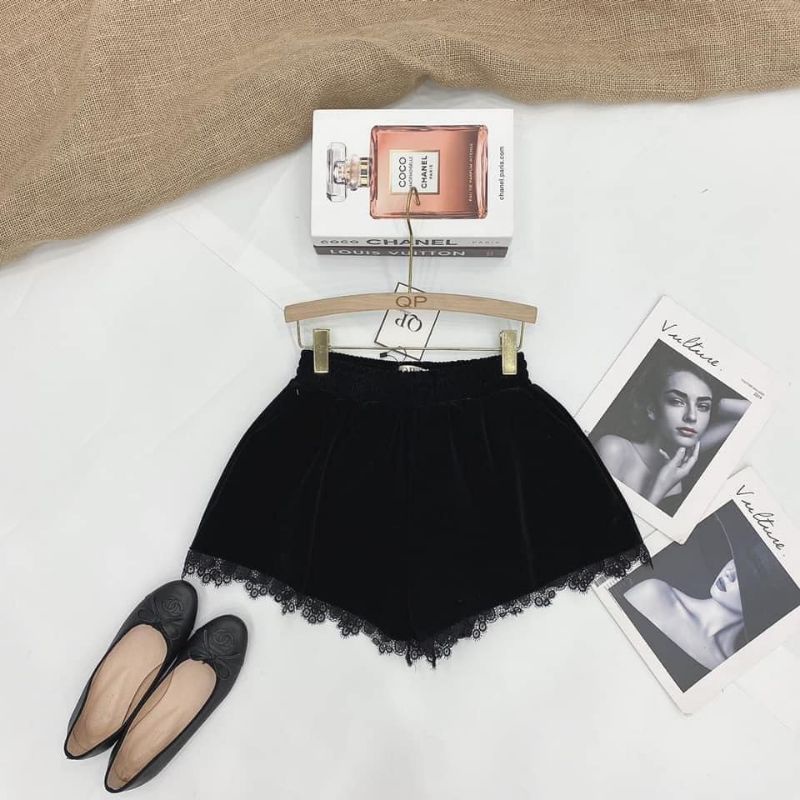 Quần Short Nhung Phối Ren Siêu Xinh  mùa đông