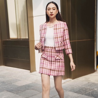 Set Áo + Chân váy A ngắn DAISY chất liệu dạ tweed sang trọng kiểu áo khuy móc đơn giản gam màu pastel thanh lịch TKS8659