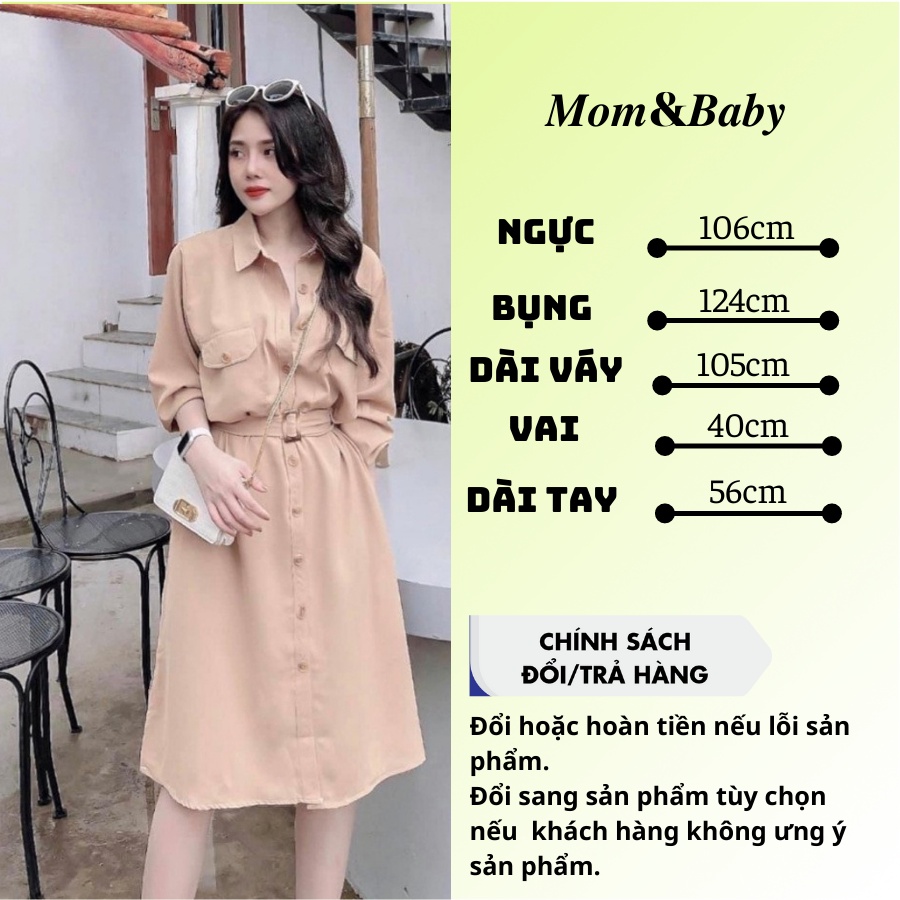 Váy bầu thời trang thiết kế sơ mi hàng cúc thật M156 chất lụa hàn châu freesize từ 45 đến 70kg