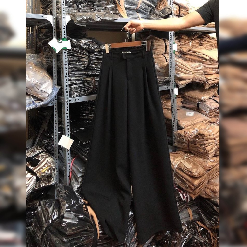 Quần ống suông rộng dài nữ lưng cao vải mềm có khóa kéo phong cách Ulzzang Hàn Quốc có bigsize shop Kẹo Đường