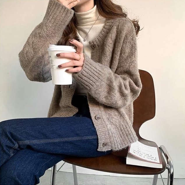 DUNEA Áo Khoác Cardigan Dệt Kim Dáng Rộng Kiểu Retro 3 Màu Sắc Lựa Chọn Cho Nữ