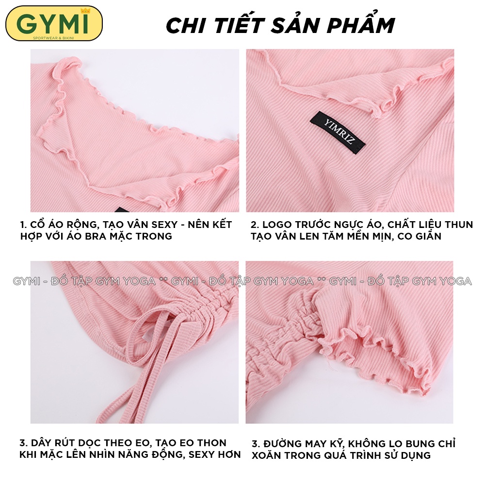 Áo tập gym yoga nữ ngắn tay GYMI AC19 dáng croptop thể thao Yimriz chất liệu thun gân co giãn ôm body rumba