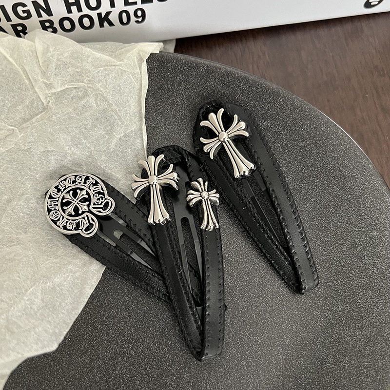 Kẹp Tóc Mái Ngang Bằng Da Màu Đen Phong Cách Gothic Punk