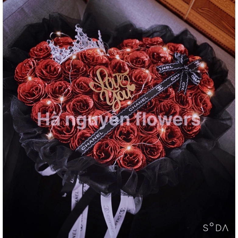 [Quà Valentine - Hot] Bó hoa hồng Nhũ vĩnh cửu 50 bông cực đẹp, siêu to nhận đặt mầu theo yêu cầu