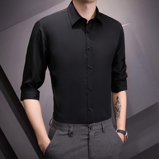 Áo sơ mi nam cúc đen 2 màu Đen-Trắng không nhăn, xuất xịn chuẩn form