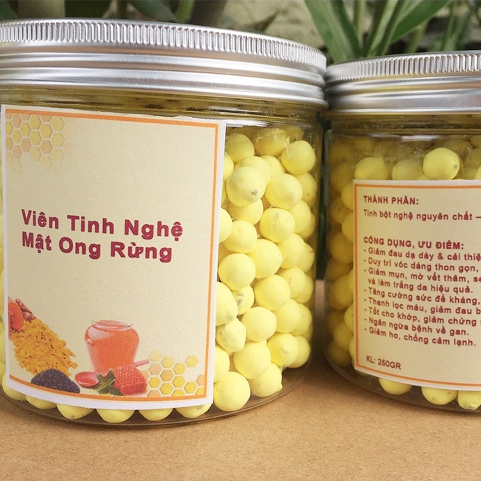 Viên tinh nghệ mật ong rừng mix hạt chia, làm thủ công, nguyên chất 100%