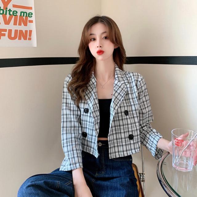 Áo Khoác blazer Mùa Thu Mẫu Mới Nhất Năm 2021 Áo Khoác Lửng Tay Dài Kẻ Caro Trang Trọng Cho Nữ