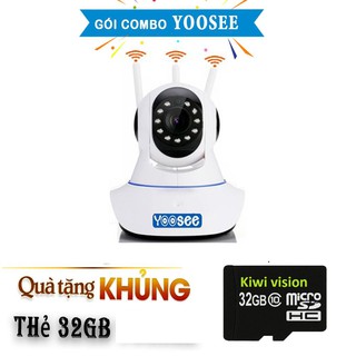 Combo camera yoosee 3 râu + thẻ nhớ 32g, camera ip, camera wifi hd