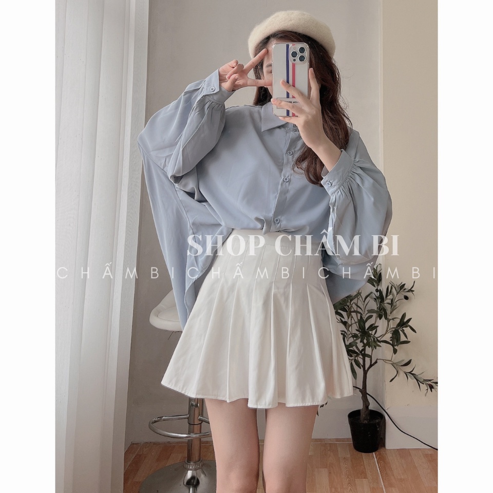 Áo sơ mi lụa cổ đức tay bồng dáng dài cách điệu phong cách đơn giản siêu Hot lavusa