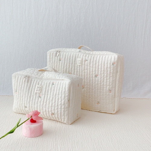 Túi đựng tã lót vải cotton có khóa kéo thêu họa tiết phong cách Hàn Quốc dành cho phụ nữ mới sinh
