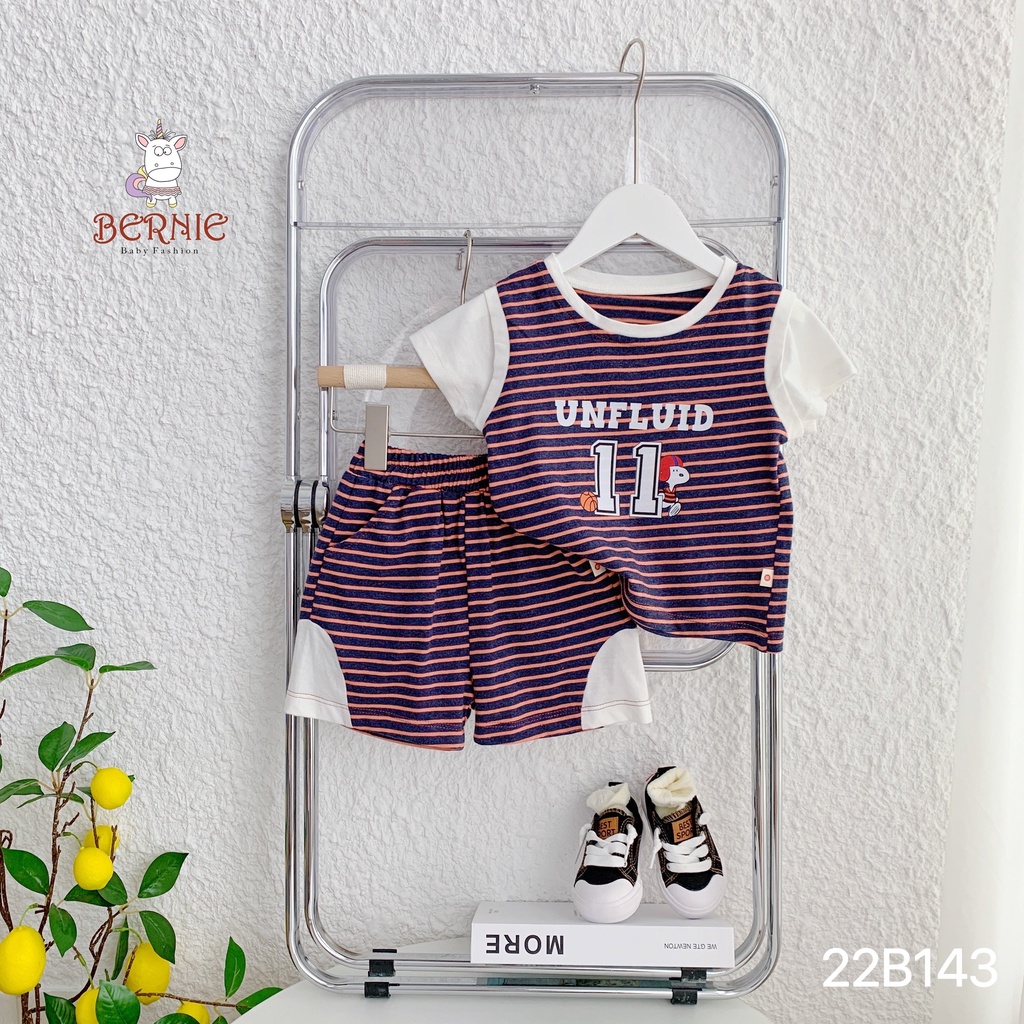 Bộ bé trai kẻ phối tay cá tính cho bé, bộ thun mềm hàng đẹp cho bé Bernie