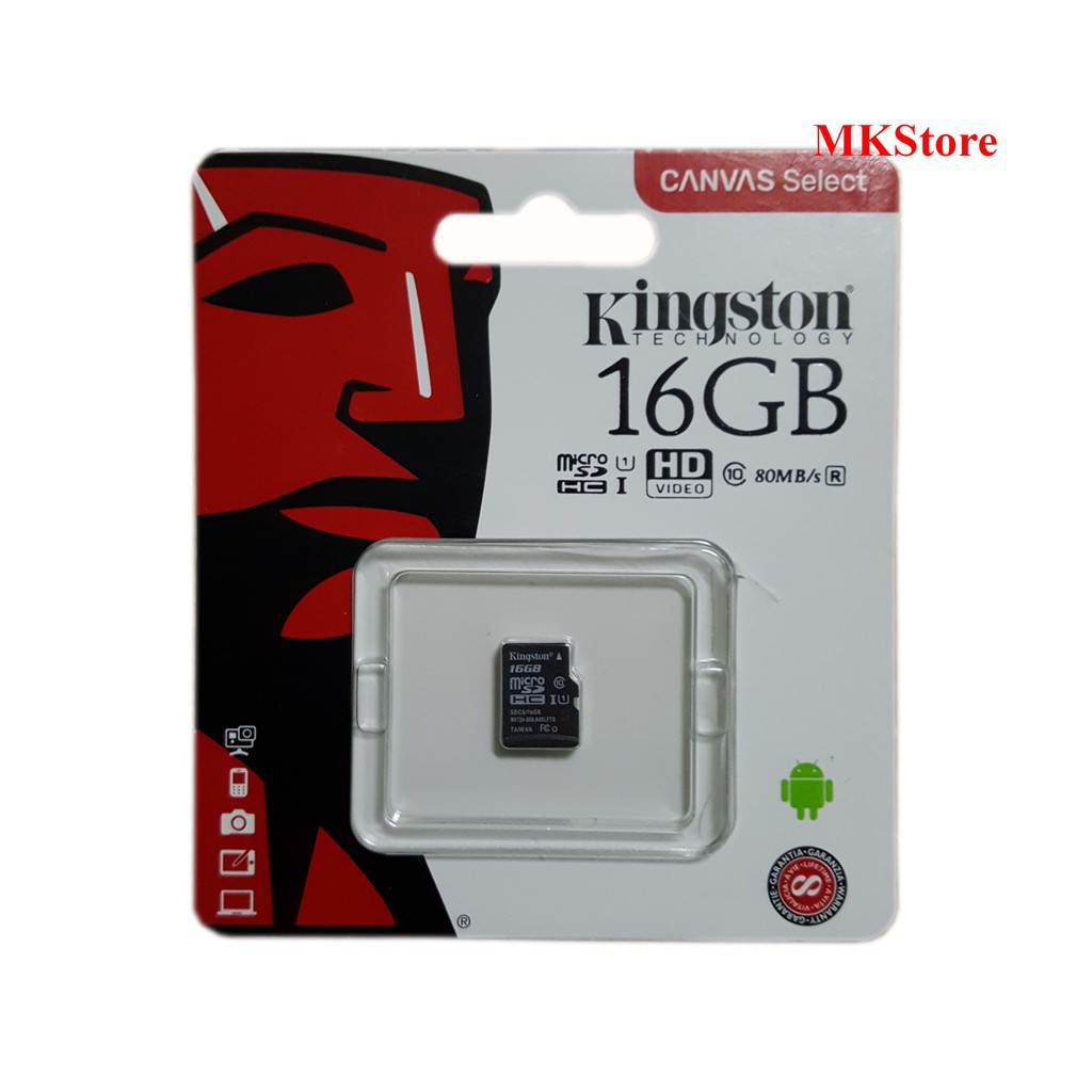 Thẻ nhớ Kingston 16GB Micro SDHC Class 10 80Mb/s Chính hãng | Squishyvui