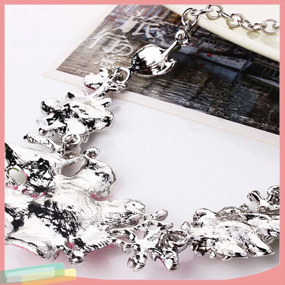 Bộ Vòng cổ + Đôi Khuyên Tai Mặt Hoa Đính Đá Nhiều Màu Thời Trang Cho Nữ