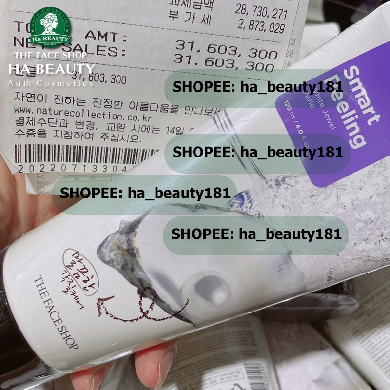 Tẩy tế bào chết mặt The Face Shop ngọc trai Hàn Quốc Smart Peeling White Jewel 120ml trắng da da chết Hà Beauty