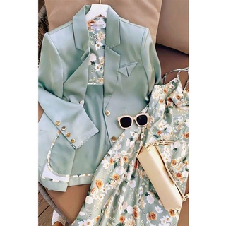 Set blazer kèm váy 2 dây hoa bánh bèo cho nữ(sẵn M,2XL,3XL)
