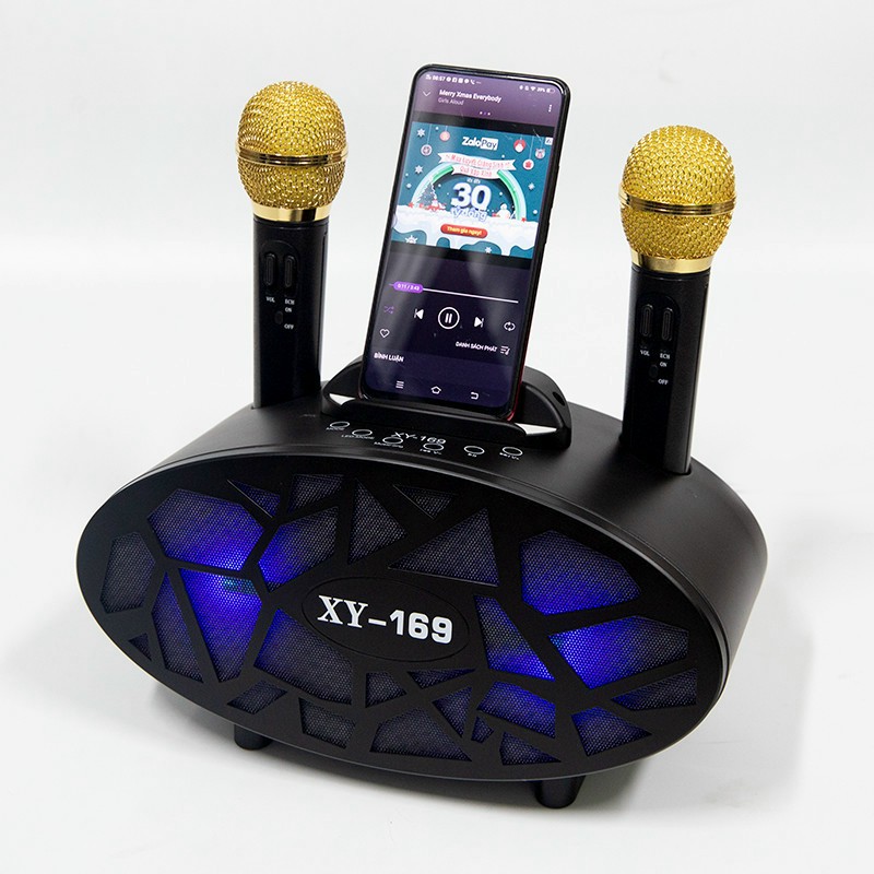 Loa bluetooth, loa karaoke mini XY-169 kèm 2 mic không dây, đổi mới trong vòng 7 ngày, bh 6 tháng- giao màu ngẫu nhiên