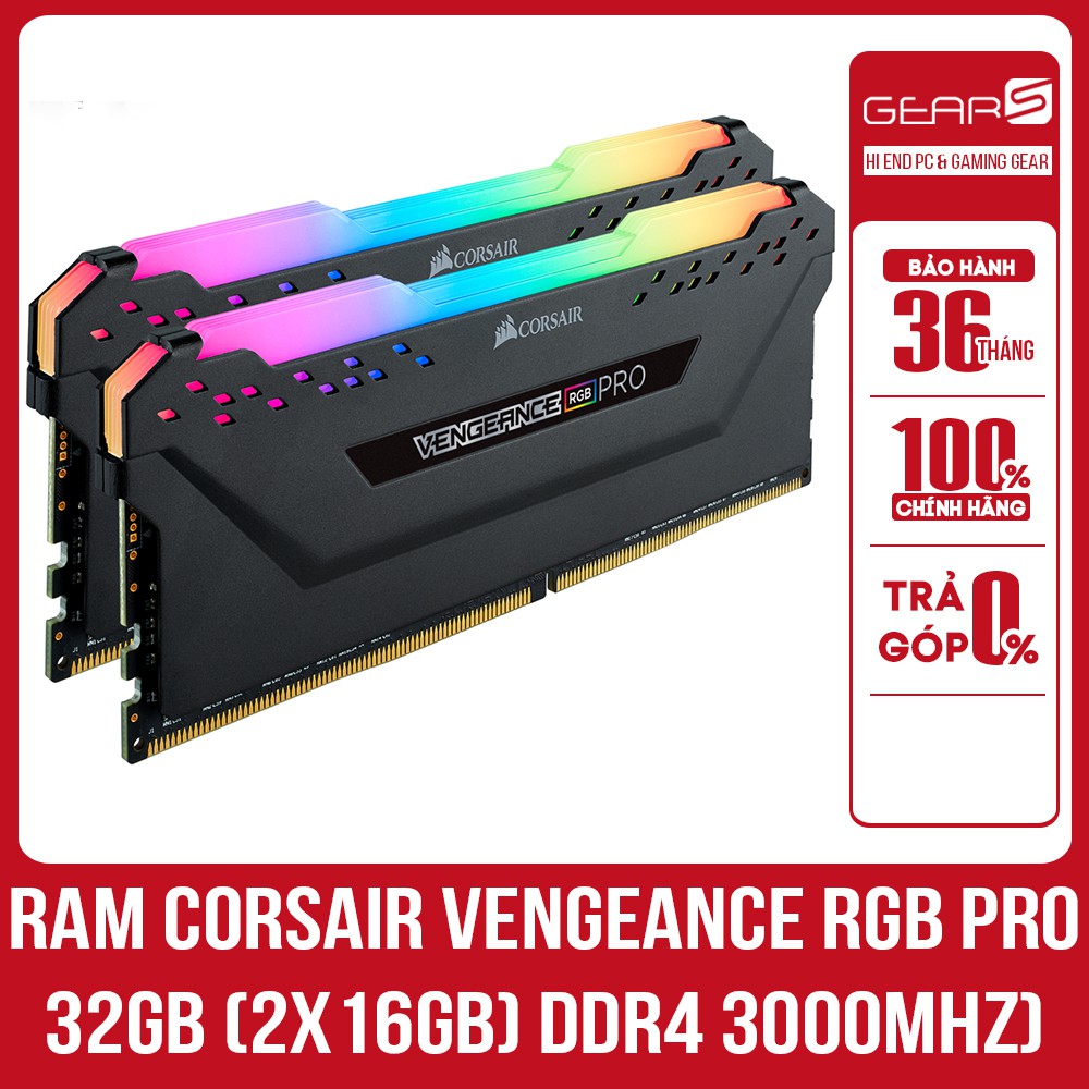 Ram Corsair Vengeance RGB Pro 32GB (2x16GB) DDR4 3000MHz Black - Bảo hành chính hãng 36 Tháng