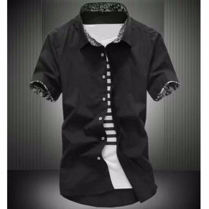 Áo sơ mi Nam ngắn tay cổ hoa màu đen | BigBuy360 - bigbuy360.vn