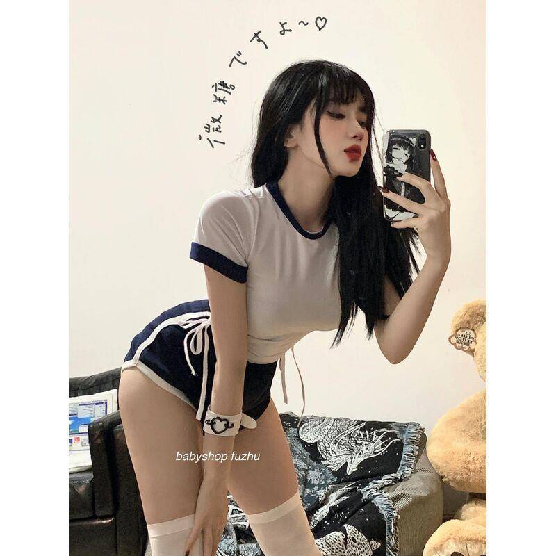 Japanese sportswear JK uniform Japanese gym suit uniform temptation cosplay side straps sexy cosplay Japanese college physical education class gym suit